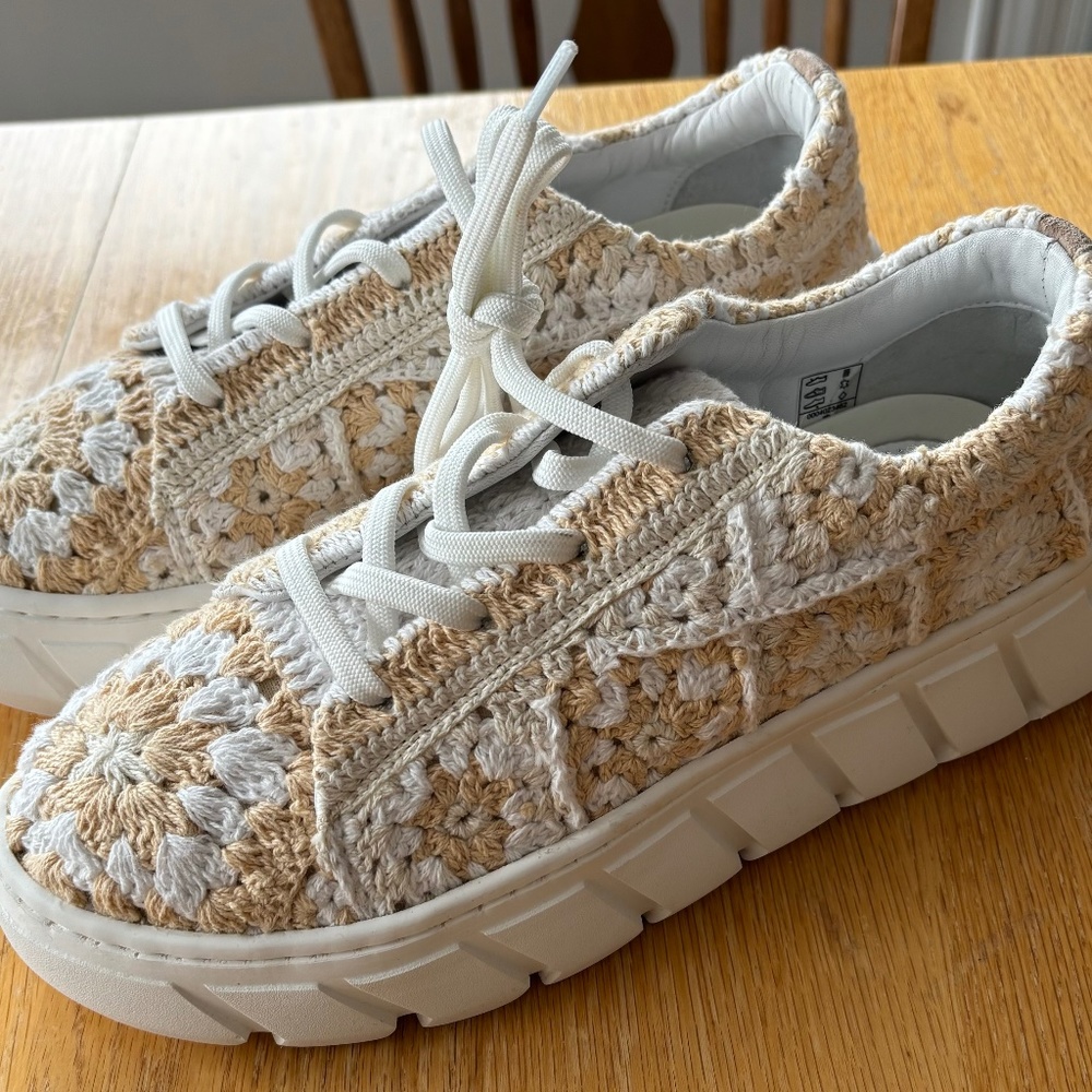 We The Free Cream and White Crochet Sneakers
